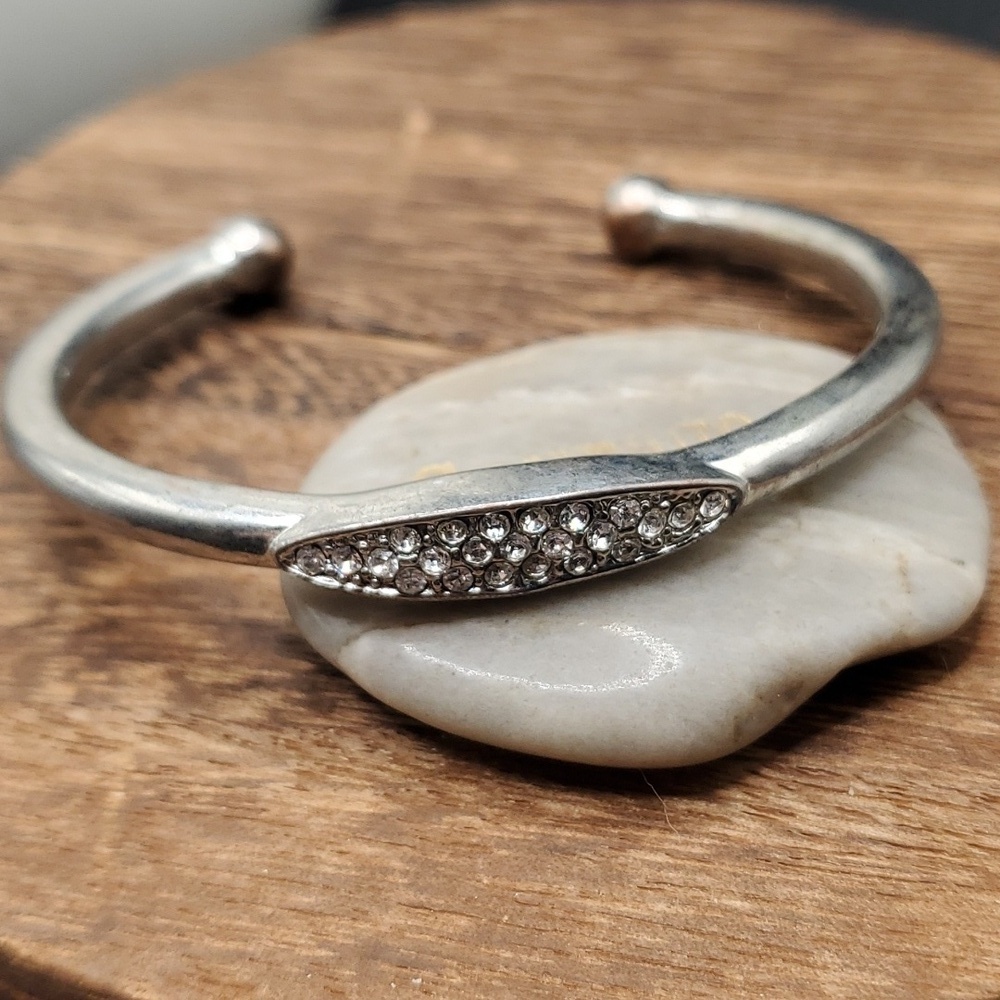 Silver over brass cuff crystal‎ encrusted bar trendy heavy B3127